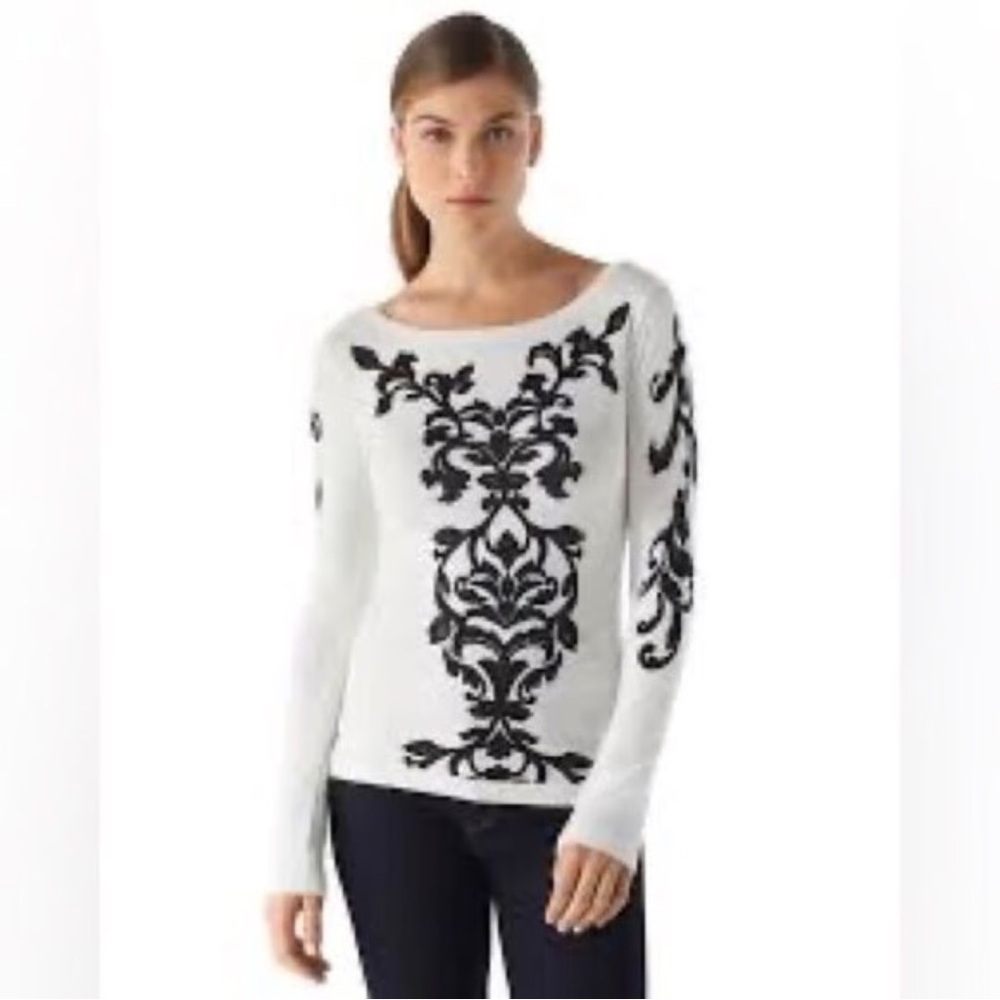 White House Black Market Black and White Patterned Sweater